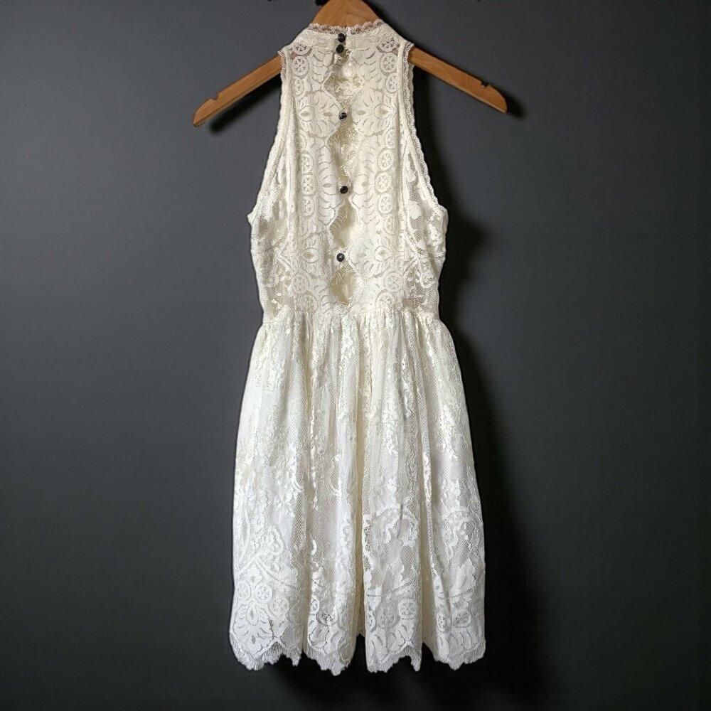 Free People Verushka White Eyelash Lace Mini Dress Womens Size 2 Boho Fairy Y2K - Picture 4 of 11